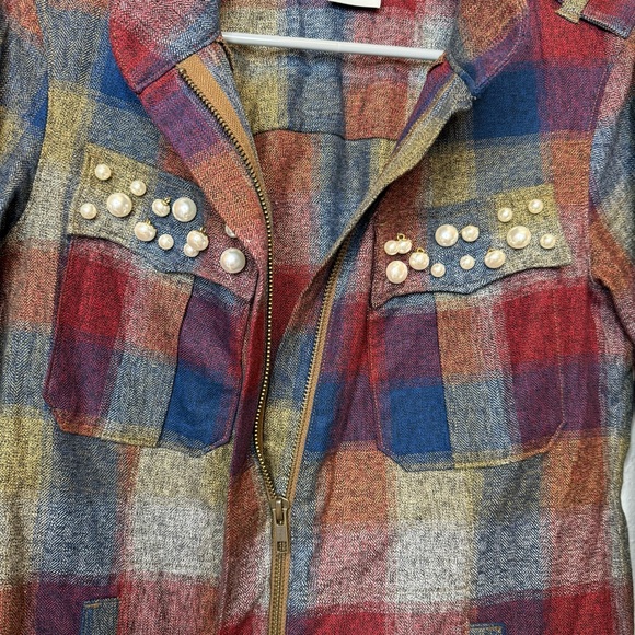 Cabi Collage Plaid Pearl Jacket Zip Up Style 3555 Size Extra Small XS - Picture 6 of 11